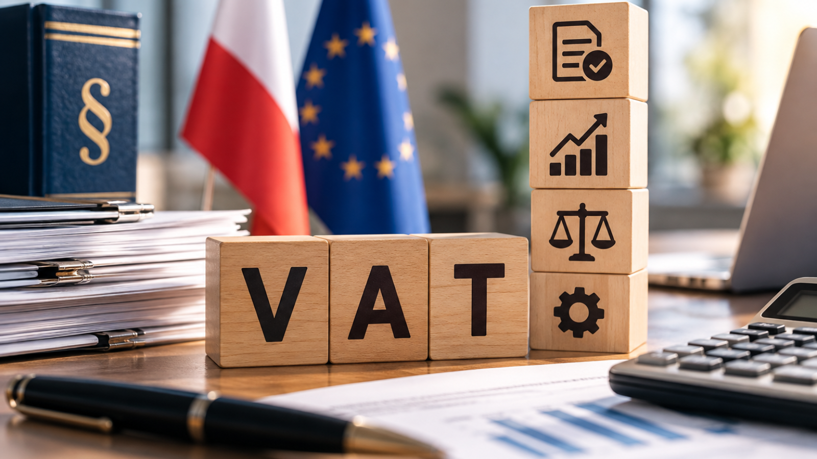 VAT i symbole finansowe na biurku
